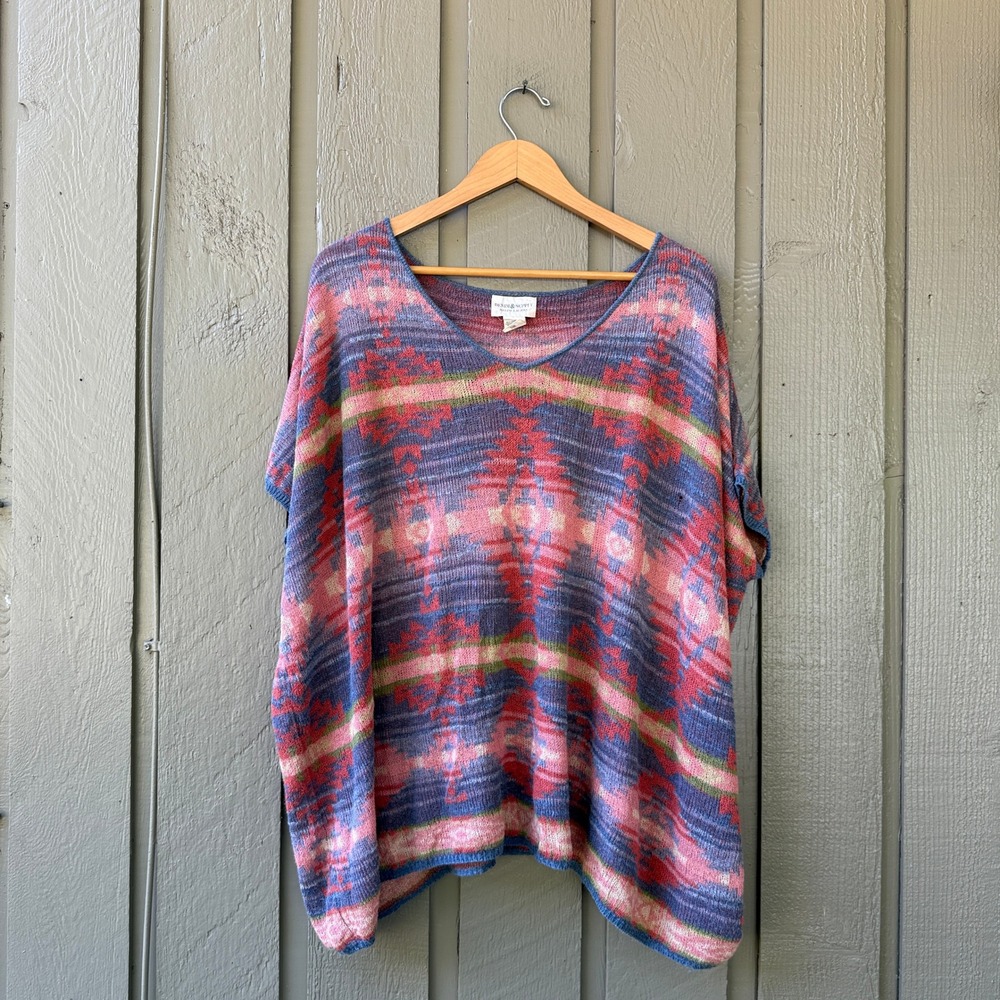 Denim & Supply Ralph Lauren Poncho Sweater Womens Large Southwestern Aztec Blue